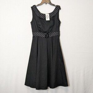 HEARTS & ROSES Black Sleeveless Dress w White Dotted Collar and Belt; Size 8